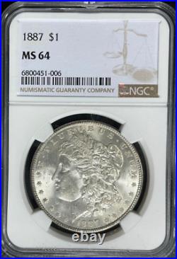 1887 Morgan Silver Dollar Ngc Ms 64 Beautiful Coin Ref#51-006