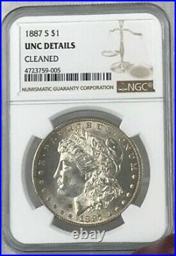 1887-S Morgan Silver Dollar NGC UNC Details Cleaned BEAUTIFUL COIN