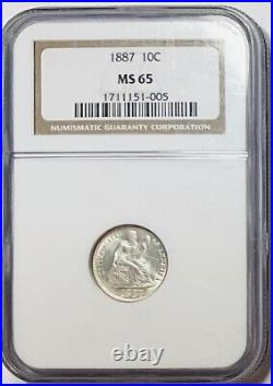 1887 Seated Liberty Dime NGC MS65 Beautiful White GEM Coin