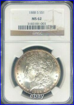 1888-s Morgan Silver Dollar Ngc Ms 62 Beautiful Coin Ref#81-003