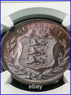 1889 H MS66 BN Guernsey 8 Doubles NGC UNC KM 7 beautiful coin in hand