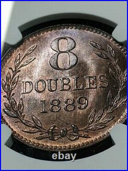 1889 H MS66 BN Guernsey 8 Doubles NGC UNC KM 7 beautiful coin in hand