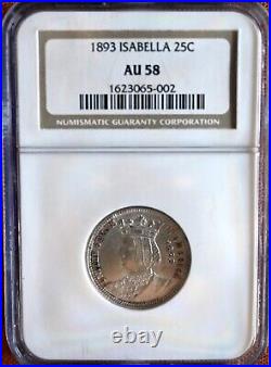 1893 Isabella Commemorative Silver Quarter Coin NGC AU-58 BEAUTIFUL