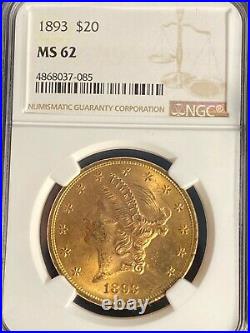 1893 Liberty Double Eagle MS62 $20 Gold Coin, Beautiful