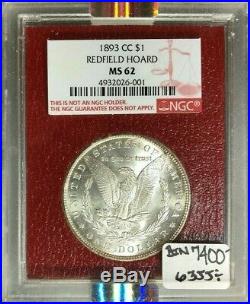 1893-cc Morgan Silver Dollar Ngc Ms 62 From Redfield Hoard Beautiful Coin