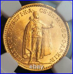 1895, Hungary, Franz Josef I. Beautiful Gold 20 Korona Coin. (6.78gm!) NGC MS63