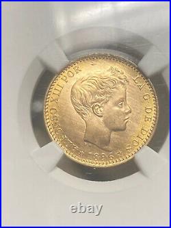 1896-62 Spain 20-p Pesetas Gold Coin 1962 Restrike Gem Rare Beauty