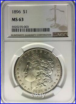 1896 MS 63 Morgan Silver Dollar Silver Coin NGC Mint State 63 Lustrous Beauty