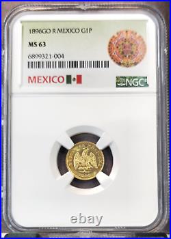 1896 Mexico Gold 1 Peso Heraldic Eagle Ngc Ms 63 Rare Beautiful Coin