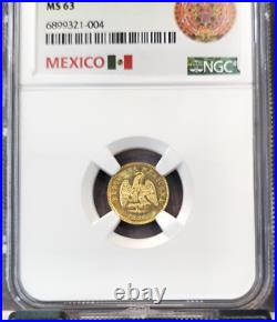 1896 Mexico Gold 1 Peso Heraldic Eagle Ngc Ms 63 Rare Beautiful Coin