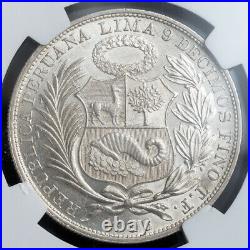 1896, Peru (Republic). Beautiful Large Silver Sol Coin. NGC MS-62(+)