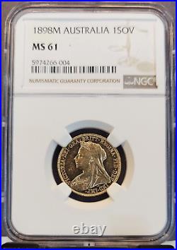 1898 Australia Gold 1 Sovereign Queen Victoria Ngc Ms 61 Beautiful Coin