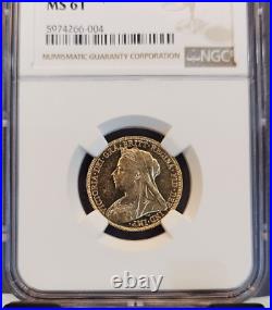 1898 Australia Gold 1 Sovereign Queen Victoria Ngc Ms 61 Beautiful Coin