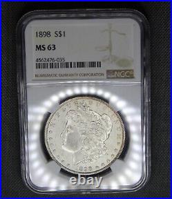 1898 P Morgan Silver Dollar MS63 NGC Graded Coin Die Cracks Beautiful Coin