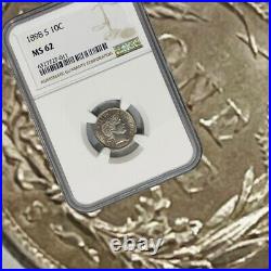 1898 S SILVER BARBER DIME NGC MS62 UNC Beautiful Coin San Francisco