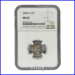 1898 S SILVER BARBER DIME NGC MS62 UNC Beautiful Coin San Francisco