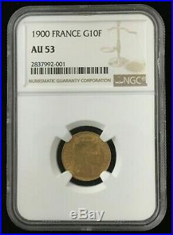 1900 France French 10 Francs Gold Coin Graded NGC AU 53 Beautiful Coin #CO582