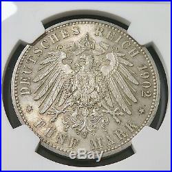 1902-E German States Silver 5 Mark Coin NGC MS65 with Beautiful Toning