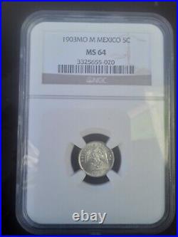 1903 Mexico Silver 5 Centavos 5c Ngc Ms 64 Beautiful Bright Gem Coin