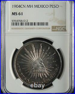 1904 Cn Mh Mexico Silver Peso Ngc Ms61 #5954958-012 Beautiful Mint State Coin