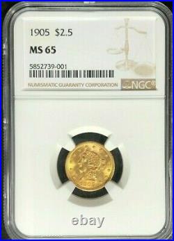 1905 $2.50 Dollar Gold Piece Ngc Ms 65 Beautiful Looking Coin