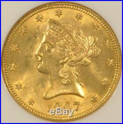 1907 $10 Gold Eagle Coin NGC MS62 Beautifully Displayed In A Old Fatty Holder