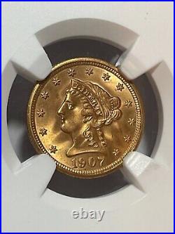 1907 $2.50 Liberty Gold Coin Ngc Ms-66 Beautiful Shiny Clear Surface