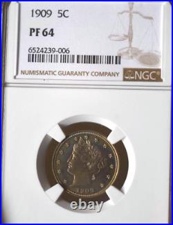 1909 Liberty V Nickel PF 64 NGC Proof Beautiful Coin