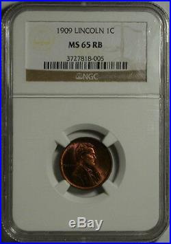 1909 Lincoln Cent Gem BU NGC MS-65 RB. Beautiful Coin with Amazing Tones, NICE