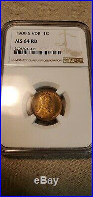 1909-S VDB KEY DATE LINCOLN WHEAT CENT NGC MS64 RB BEAUTIFUL COIN (Slab174)