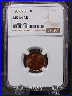 1909 VDB Lincoln Wheat Cent Penny NGC MS64RB Beautiful Coin