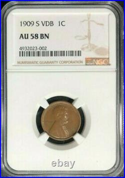 1909-s V. D. B. Lincoln Wheat Cent Ngc Au 58bn Beautiful Looking Coin