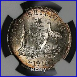 1910 Australia Silver Shilling Edward VII Coin NGC MS62+ Stunning Beauty