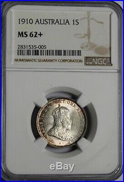 1910 Australia Silver Shilling Edward VII Coin NGC MS62+ Stunning Beauty