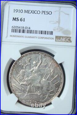 1910 Mexico $1 peso silver Beautiful coin Uncirculated NGC 61