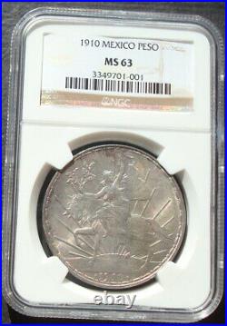 1910 Mexico $1 peso silver Beautiful coin Uncirculated NGC 63