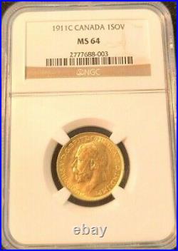 1911 Canada Gold 1 Sovereign Ngc Ms 64 Beautiful Bright Bu Luster