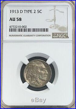 1913 D Buffalo Nickel Type 2 Ngc Au58 Beautiful Higher Grade Coin