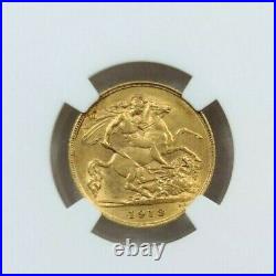 1913 Great Britain Gold 1/2 Sovereign George V Ngc Au 58 Beautiful Smooth Coin