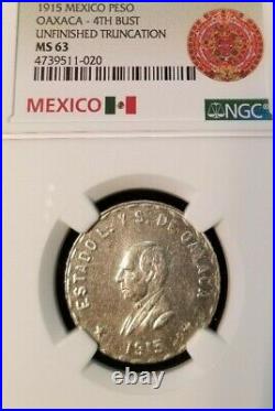 1915 Mexico Peso Oaxaca 4th Bust Ngc Ms 63 High Grade Beautiful Scarce Coin