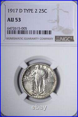 1917-D Type 2 Standing Liberty Quarter NGC AU53 Beautiful Coin! VNNM