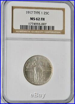 1917 Type 1 U. S. Standing Liberty Quarter Graded NGC MS62 FH Beautiful Coin