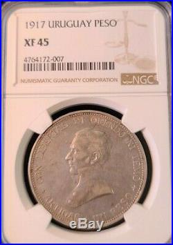 1917 Uruguay Silver Peso Ngc Xf 45 Beautiful Scarce Non Problem Coin