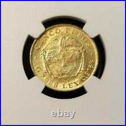 1920 Colombia Gold 5 Pesos G5p Ngc Ms 63 Scarce High Grade Beautiful Luster