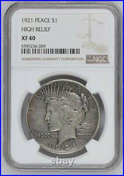 1921 $1 Peace Silver Dollar NGC XF40 High Relief Key Date US Coin Beautiful 6009