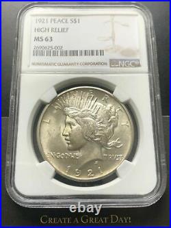 1921 Peace Dollar $1 NGC MS63 beautiful coin High Relief 1st year