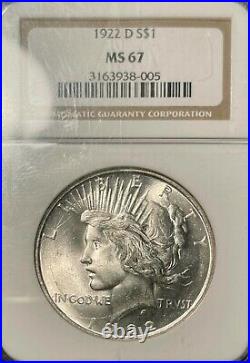1922-D Peace Dollar NGC MS67 S$1 USA Denver Minted Silver Coin High Grade Beauty