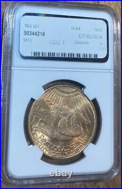 1922 Gold $20 St. Gaudin Double Eagle Coin MS 64 NGC Certified Beautiful Toning