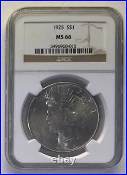 1923 1924 1925 NGC 66 3 Coin Peace Dollar Set Lustrous & Beautiful