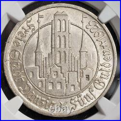 1923, Danzig (Free City). Beautiful Large Silver 5 Gulden Coin. Rare! NGC MS-63